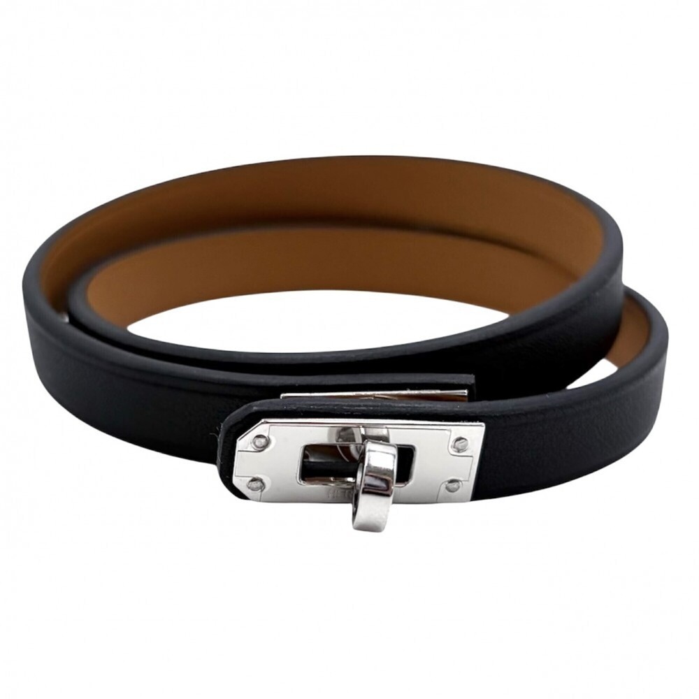 HERMES Black Leather Charm Bracelet
